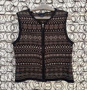 Vintage Nomadic Traders Fair Isle Knit Zip Up Sweater Vest Brown Black Tan SMALL