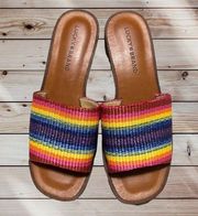 Women's Size 8 Brown Leather Flip Flop Sandal Heel Rainbow Summer