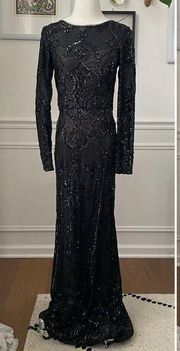 Betsy & Adam Black Long Sleeve Formal Gown Sequins $550 4