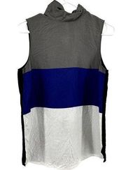 Emporio Armani Tank Top Colorblock Relaxed Fit High Neck 100% Silk Multicolor M