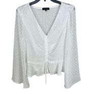 1. State Gorgeous white chiffon peplum v-neck bell long sleeves blouse top s