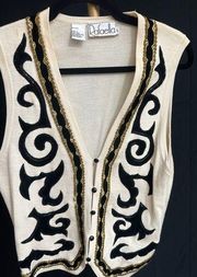 Randell’s Vintage Merino Wool Sweater Vest bead and Velvet Accent Large 90’s