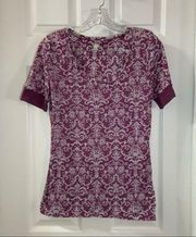 BKE Purple-Pink Print Burnout Style Short Sleeve Top L