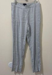 Theory Termin Linen-Blend White And Blue Striped Pants Small