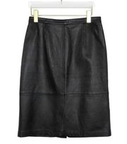 1990s Vintage Jaclyn Smith Black Leather High Rise Midi Skirt Size 8 Waist 30"