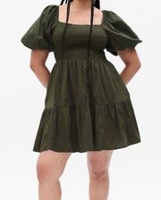 NWT GAP Deep Green Puff Sleeve Smocked Mini Dress