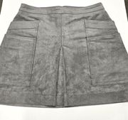 BCBG Maxazria small grey lined zipper close faux suede pleated womens mini skirt