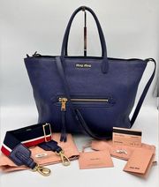 MIU MIU
 Mid blue Madras leather  2 way tote