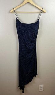 Vintage City Triangles Asymmetric Slip Dress Size Medium Blue Y2K 90s Sparkle