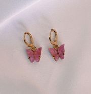 Pink Butterfly Huggie Earrings