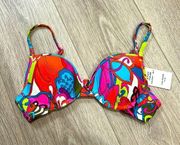 BNWT Trina Turk Multicolored Underwire Padded Bikini Top Size 6 Adjustable Strap