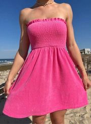 Aqua Swim Smocked Mini Dress Cover Up Size Large Pink Sleeveless NWT