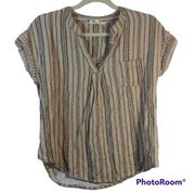 Sweet Wanderer Tan Boho V Neck Blouse Size M