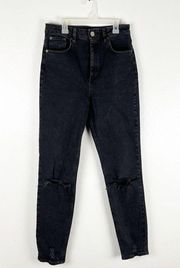ASOS Classic Black Wash Intentionally Ripped High Rise Jeans, Size 28