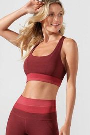 Lorna Jane Energise Sports Bra Strappy Marled Scoop Quick Dry Dark Red Marl XXS