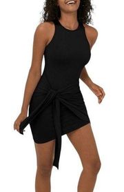 NEW Halara Round Neck Sleeveless Tie Front Bodycon Mini Casual Black Dress XS