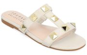 Women’s Gold Studded White Sandals Summer Flats Sz 9 New