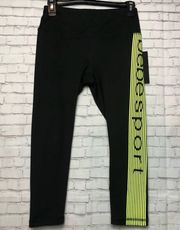 Sport Neon Yellow Side Stripe On Black Capri