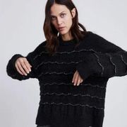 ZARA Knit Black Oversized Mohair Sweater with Glitter Trim Size S