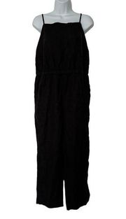 Everlane The Linen Shoestring Cropped Straight Leg Jumpsuit In Black Size M