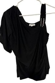 Fashion bug black rhinestone cold shoulder blouse size medium