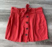 Ci Sono Linen Red Mini Skirt Size M Button Front Belted L6