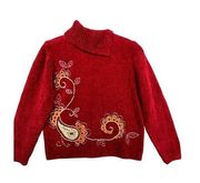 Alfred Dunner Petite Womens Sweater Sz PL Red Paisley Embroidered Soft Cowl Neck