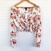 Rue21 White Pink Floral Butterfly Wrap Style Blouse NWT