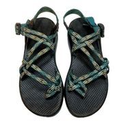 Chaco ZX/2 Sport Turquoise Green Black Hiking Sandals Thin Toe Strap Women's 10