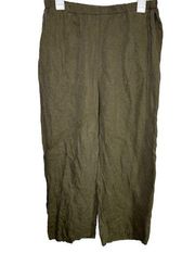 Flax Olive Green Tencel Linen Blend Wide Leg Crop Pull On Pant Medium