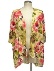 Windsor Women's Green Pink Floral Print Sheer Kimono Cover-Up Size M