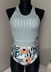 Floral Striped one Piece Swimwear size L