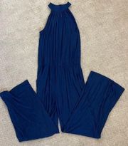 Trina Turk Blue High Galter Neck Sleeveless Jumpsuit