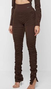 Maniere De Voir Ruched High Tailed Leggings in Chocolate Brown XS 0