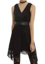 FINAL PRICE Hot  Topic Black Lace Up Fit & Flare Dress Faux Leather Waist Medium