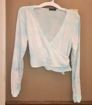 Brandy Melville Tie Dye Wrap Long Sleeve Crop Top Blue White One Size