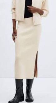 1960 Cream Ribbed Knit Double Slits  Skirt