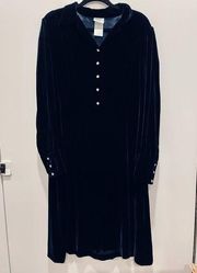 Vintage 90s Laura Ashley Midnight Velvet and silk shirt dress