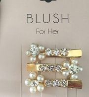 New Blush set 3 Dressy Hair Clips w crystals Pearl