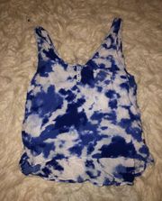 Blue And White Tie Dye Cropped Tank Top