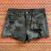 MATERIAL GIRL BLACK DENIM DISTRESSED STAR SHORTS