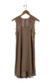 Dress The Population Tan Embroidered Chiffon Sleeveless Flowy Mini Dress Medium