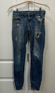 Eunina Blue Ava Low Rise Zipper Skinny Ankle Distressed Jeans Size 26