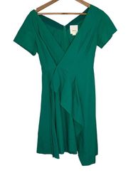 Maeve Anthropologie Seamed Poplin Emerald Green Origami Dress W/ Pockets Size 2