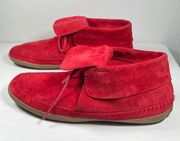 Vans Womens 9 Surf Siders Shoes Red Suede Leather Mocassins Lace Up Casual Flat