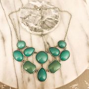 New York and Company Statement Necklace Green Cabochon Silver Toned Metal Glam