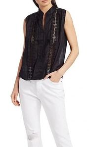 Cali Ramie Lace Inset Tank Blouse in Noir