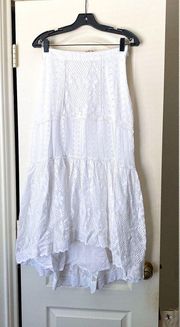 LoveShackFancy Skirt Sisto Eyelet Floral Crochet Hi-Lo Lace True White 0 NWT