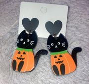 Earrings Black & Orange Sparkly Pumpkin Jack-o’-lantern Cat Heart Halloween BNWT
