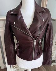 Allsaints Dalby Biker Jacket in Lamb Leather in Deep Berry NWOT Size 0